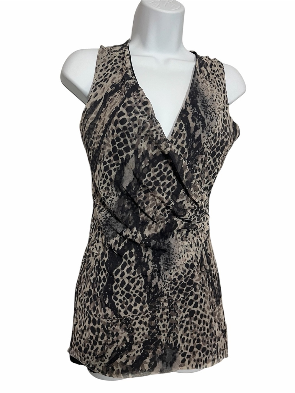 Vintage Y2K Animal Print Surplice Top Size Medium Ruched Sheer Lined Going Out